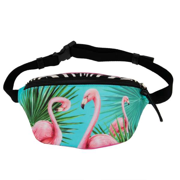 Small Nylon Waist Bag / Pouch with flamingo, zebra, plants and logo print by DOLCE & GABBANA - DOLCE & GABBANA x DJ KHALED Limited Edition