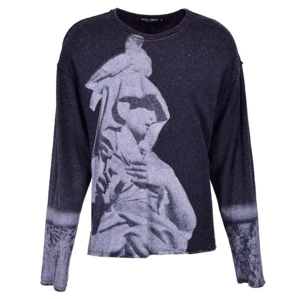 Cotton Sweater / Sweatshirt with gothic statue print in gray by DOLCE & GABBANA