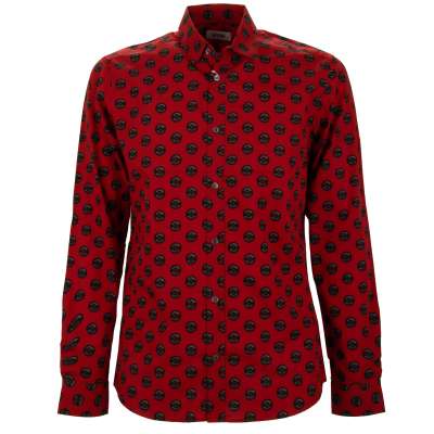Cotton Shirt with Logo Buttons Print Red Black 38 15 XS
