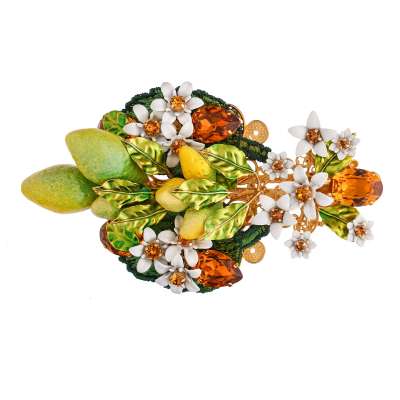 Filigree Lemon Flower Crystals Hair Clip Gold Yellow Green