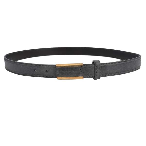 Vintage Style leather belt with DG logo in gray by DOLCE & GABBANA