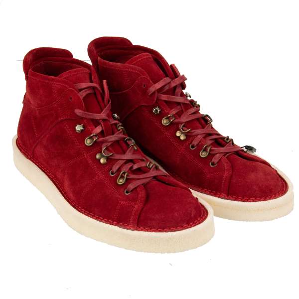 Suede Leather High-Top Sneaker AGRIGENTO with lace in red by DOLCE & GABBANA