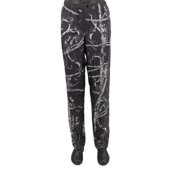 Silk Pyjama Pants with monkey print with pocket in gray by DOLCE & GABBANA