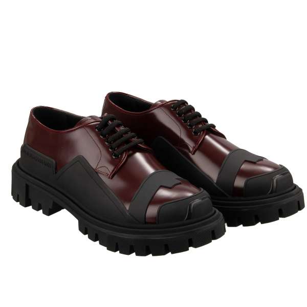 Leather shoes with rubber massiv sole and DG logo in bordeaux and black by DOLCE & GABBANA 