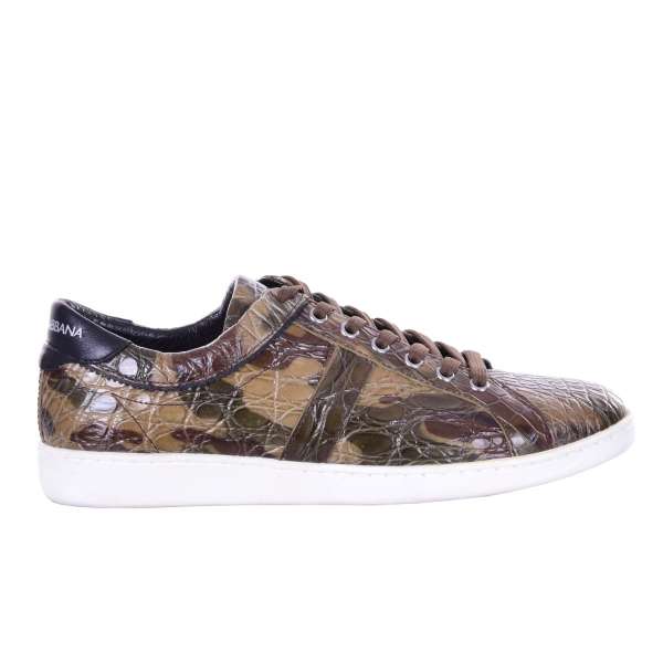 Classic crocodile leather (caiman) camouflage sneakers GUATEMALA with logo print by DOLCE & GABBANA Black Label 