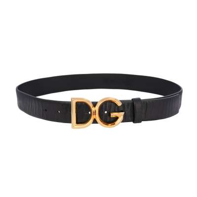DG Logo Metal Buckle Horse Leather Belt Black Gold 90 36