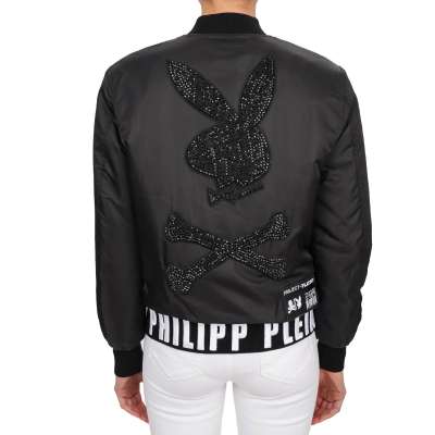 Playboy Kristallen Bomber Jacke Schwarz Silber XS