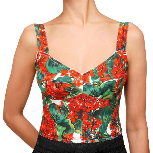 Geranium Print Bustier Top in Rot, Grün und Weiß von DOLCE & GABBANA