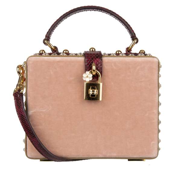 Unique handmade velvet and snakeskin clutch / shoulder bag DOLCE BOX with crystals and decorative padlock by DOLCE & GABBANA