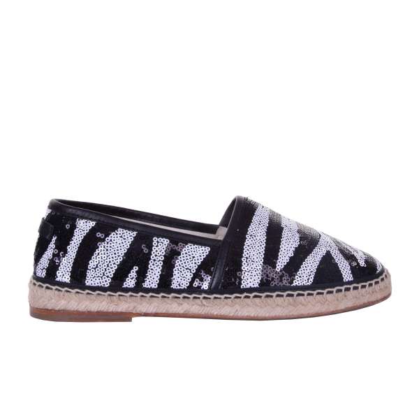 Sequins embroidered canvas Espadrilles TREMITI with Zebra Print, leather details and logo by DOLCE & GABBANA Black Label