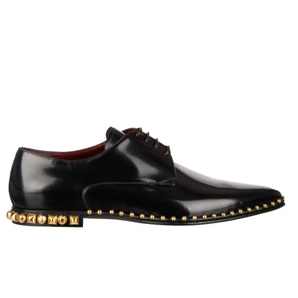 Klassische Glattleder Derby Schuhe MILLENNIALS mit Nieten an der Sohle in Schwarz von DOLCE & GABBANA