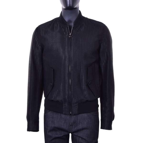 Padded bomber jacket in black with woven structure made of virgin wool by DOLCE & GABBANA