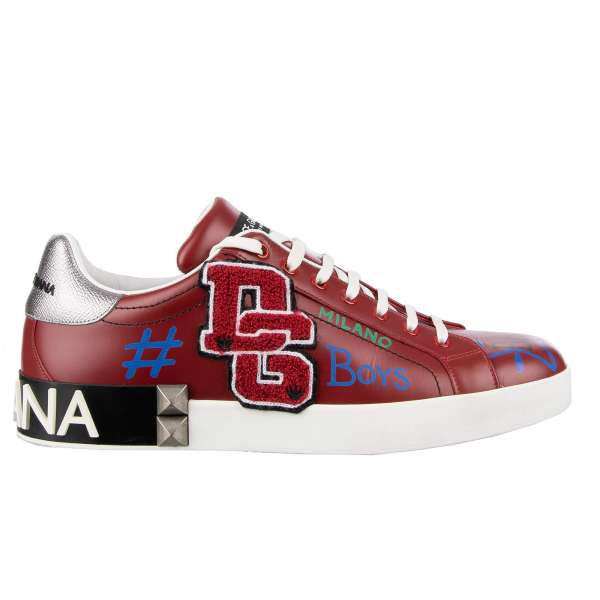 Low-Top Sneaker PORTOFINO with Graffiti, large logo and studs applications by DOLCE & GABBANA