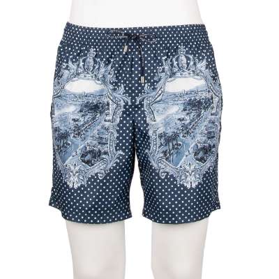 Polka Dot Beachwear Swim Shorts with Cannes Print Blue 3 S