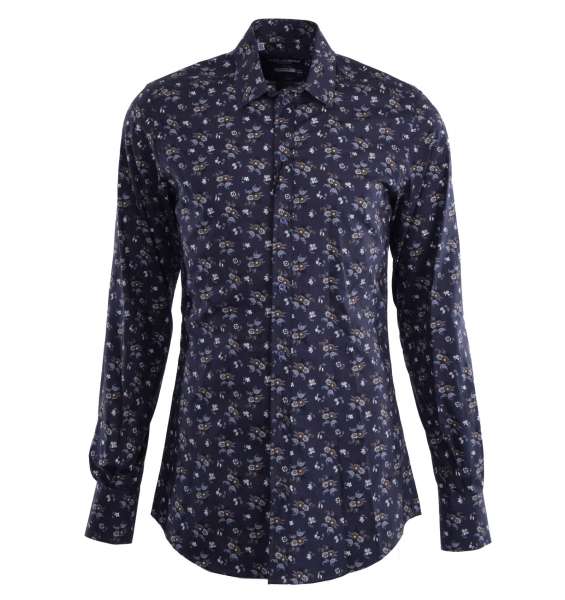 Floral printed shirt with short collar and cuffs by DOLCE & GABBANA Black Label - GOLD Line