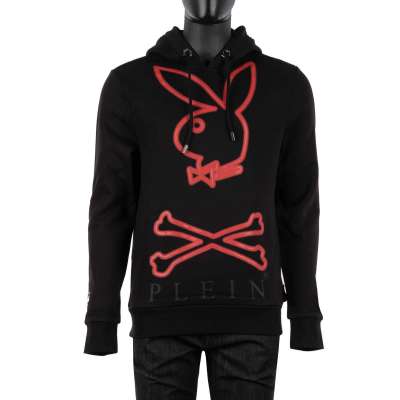 Bunny Skull Logo Print Hoodie Sweater Schwarz Rot