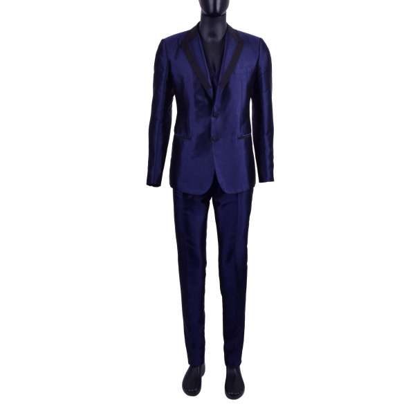 Shiny 3-pieces silk suit with black contrast reverse by DOLCE & GABBANA