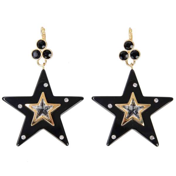 Stelle Star Earrings with Crystals in Gold and Black by DOLCE & GABBANA