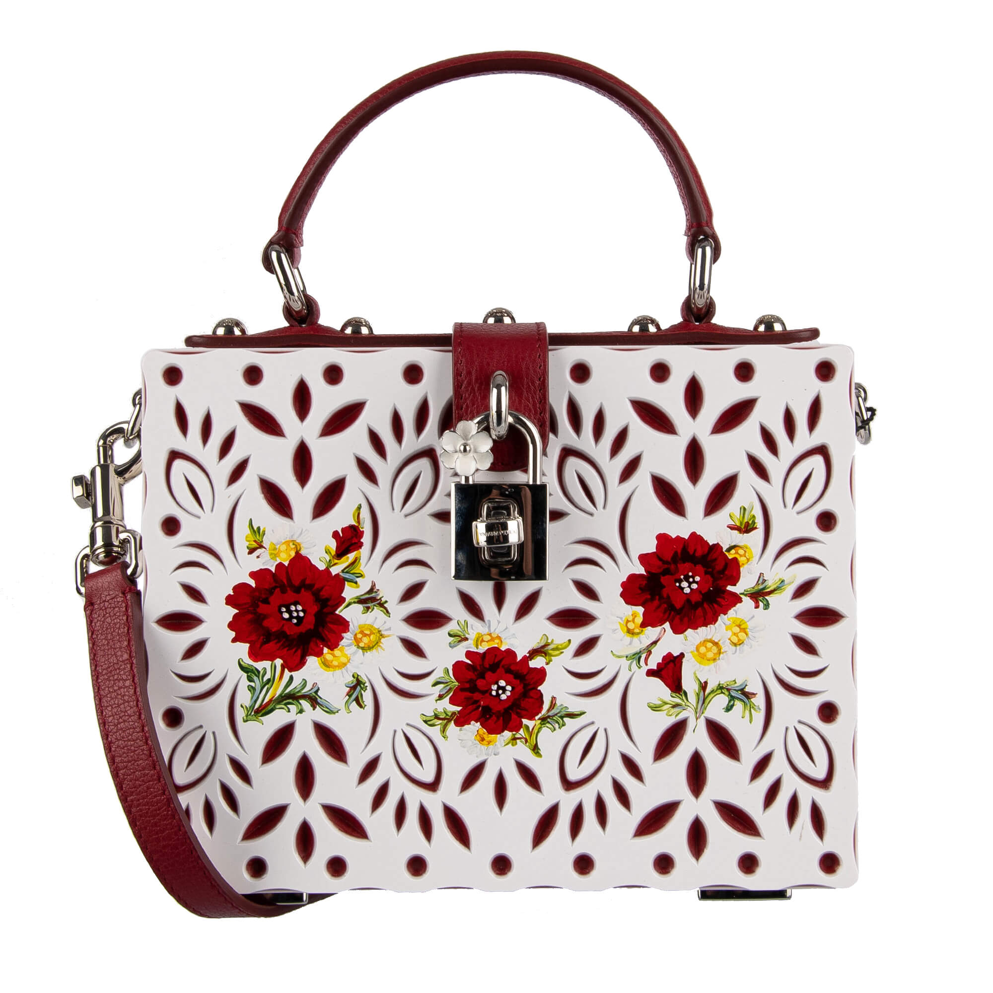 Dolce & Gabbana Hand Painted Poppy Chamomile Plexi DOLCE BOX Bag White Red | FASHION ROOMS Dolce & Gabbana Hand Painted Poppy Chamomile Plexi DOLCE BOX Bag White Red | FASHION ROOMS