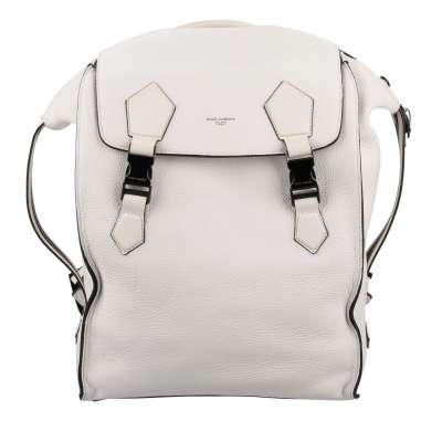 Palmellato Leather Backpack EDGE with Zip and Buckle White