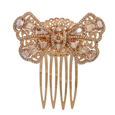 Crystal Filigree Ribbon Hair Clip Brooch Gold