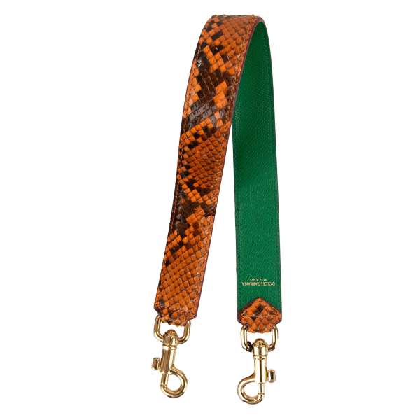 Dauphine and snake leather bag Strap / Handle in green, orange and gold by DOLCE & GABBANA