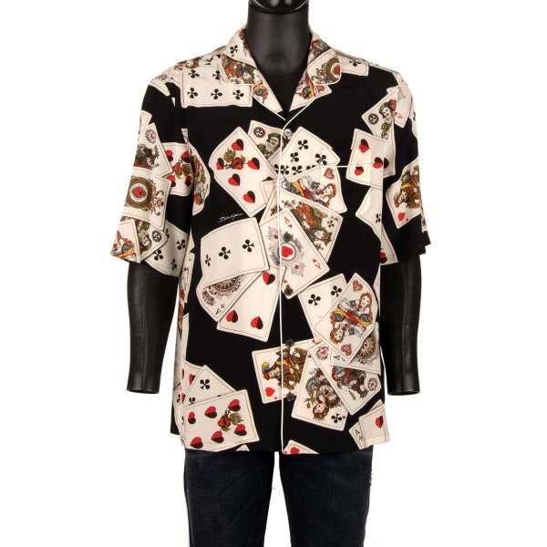Silk shirt with playing cards print and one front pocket in by DOLCE & GABBANA