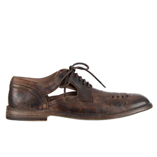 Derby Sandalen / Schuhe SIRACUSA aus Kalbsleder mit Vintage Effekt von DOLCE & GABBANA