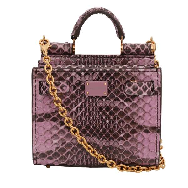 Snake Leather Crossbody Clutch Bag SICILY 62 Micro with DG Logo plate and detachable metal chain strap by DOLCE & GABBANA