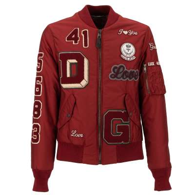 Stuffed Bomber Jacket AMORE with Embroidery, Logo and Stickers Red