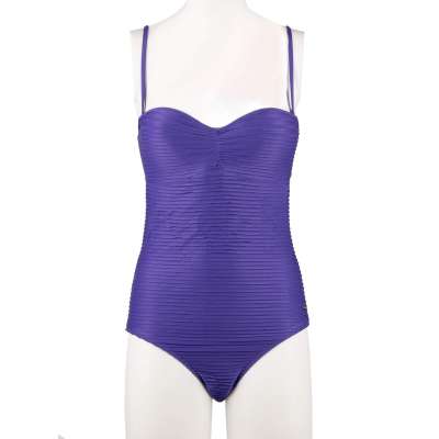 Lined One Piece Swimsuit with Structure and Logo Purple
