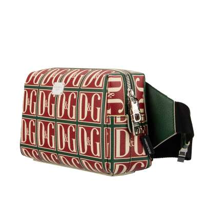 Dauphine Leder Bauchtasche mit D&G Monogramm Print Grün Rot