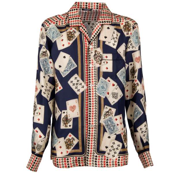Silk shirt with playing cards print and one front pocket in by DOLCE & GABBANA
