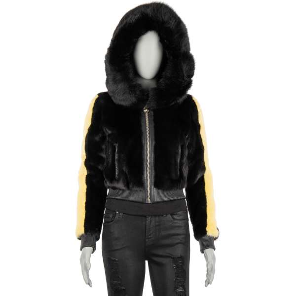Mink fur and leather jacket DARK SWORD with bat at the back by PHILIPP PLEIN COUTURE