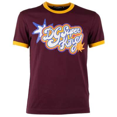 Cotton T-Shirt with DG Super King Print Bordeaux