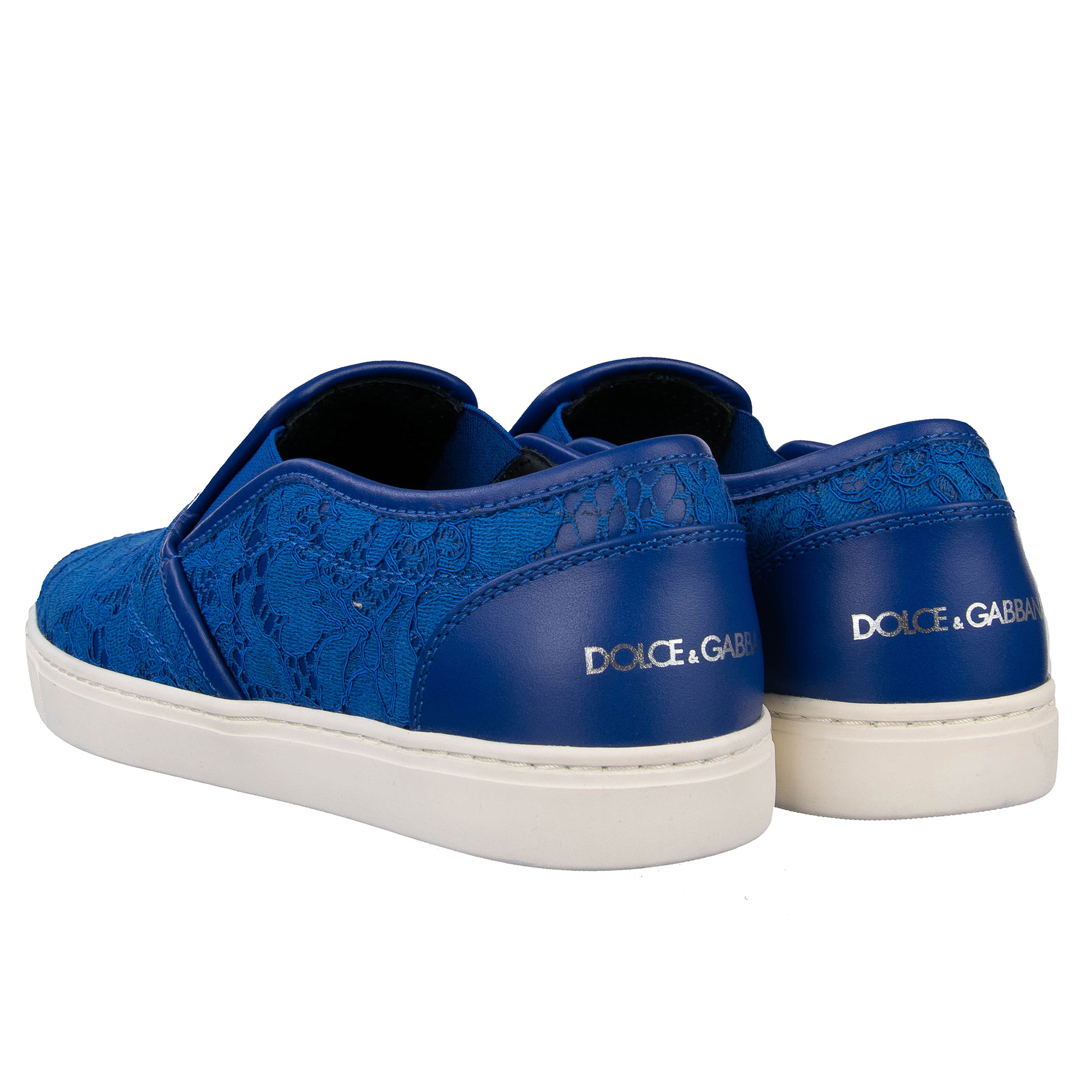 Dolce Gabbana Lace and Leather Slip On Sneaker Shoes LONDON Blue