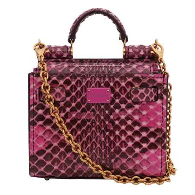 Snake Leather Micro Crossbody Bag SICILY 62 with Logo Fuchsia Pink
