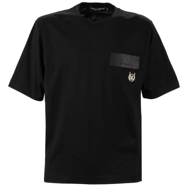 Cotton T-Shirt with DG Metal Logo and patch in black by DOLCE & GABBANA