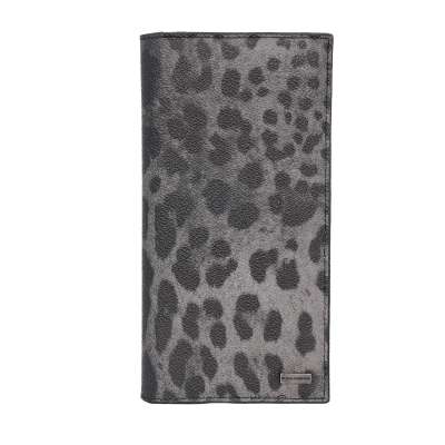 DG Logo Leopard Large Leather Wallet Card Pocket Gray
