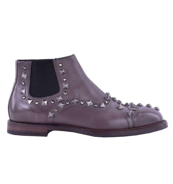 Leather Ankle Boots with Studs & Strass by DOLCE & GABBANA Black Label 