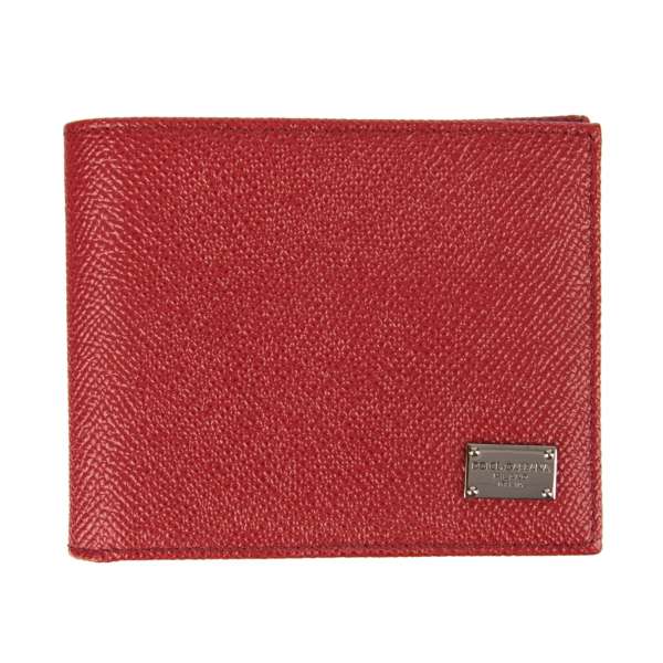 Unisex Dauphine leather wallet with DG metal logo plate in red by DOLCE & GABBANA Black Label