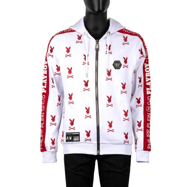 Hoodie Jacke mit All-Over Logo Stickerei, besticktem PLAYBOY Schriftzug auf der Rückseite und mit Playboy Plein Logo Schriftzug an Ärmeln von PHILIPP PLEIN x PLAYBOY