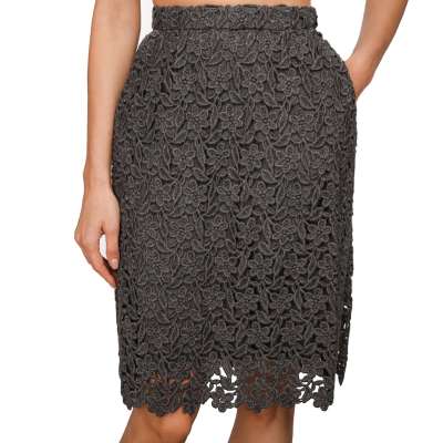 Floral Flower Lace Wool Skirt Gray