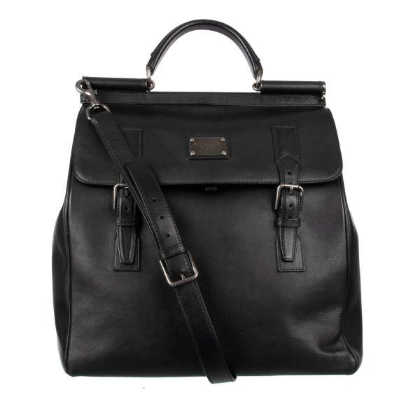 Large Leather Tote bag / Weekender SICILY with buckles and logo plate by DOLCE & GABBANA