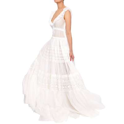 Sommer Hochzeit Blumen Spitze Seide Maxi Kleid Weiß 38 XS S