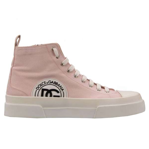 High Top Canvas Sneaker PORTOFINO mit DG Logo in Pink und Weiß von DOLCE & GABBANA