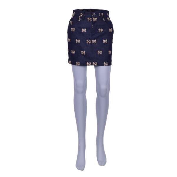 Mini denim skirt with keys embroidery, 5 pockets and logo by DOLCE & GABBANA Black Label