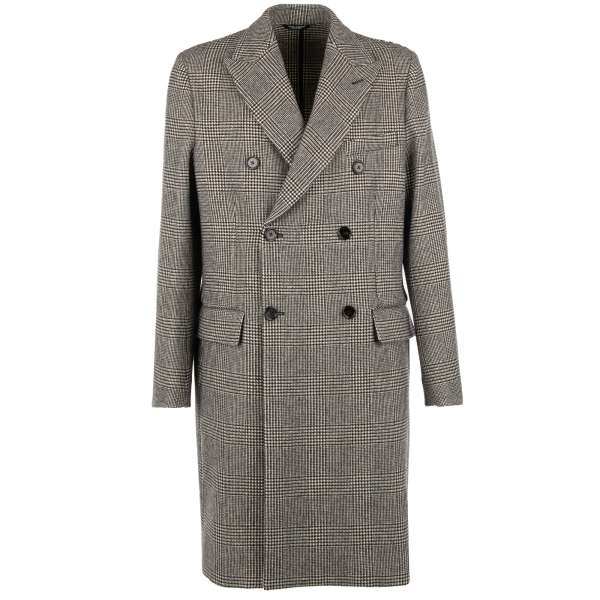 Double-Breasted checked virgin wool coat in gray by DOLCE & GABBANA