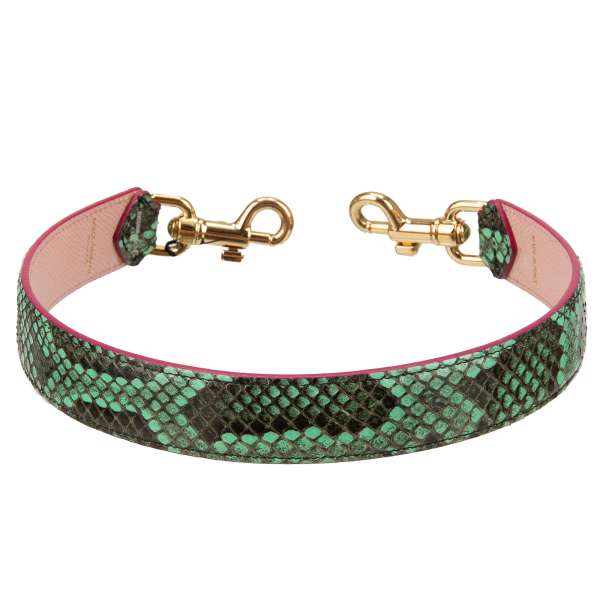 Dauphine and snake leather bag Strap / Handle in green, pink and gold by DOLCE & GABBANA
