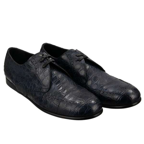 Elegante Derby Schuhe SIRACUSA aus Kaimanleder in Blau von DOLCE & GABBANA